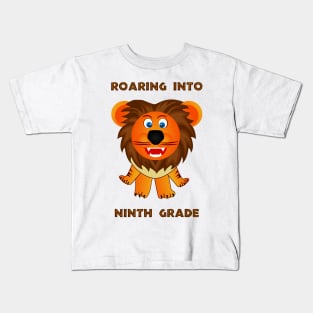 Roaring Into Ninth Grade (Cartoon Lion) Kids T-Shirt